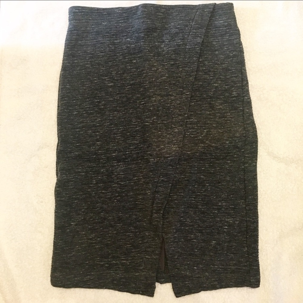 Gray sweater pencil skirt with cross-body slit